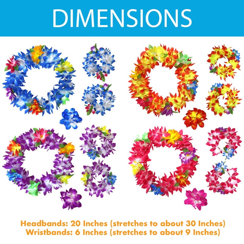 Millennial Essentials 16 Piece Set Hawaiian Flower Leis Headband, Bracelet and Hair Clips for Luau Party Favors, Decoration Supplies - Image 3